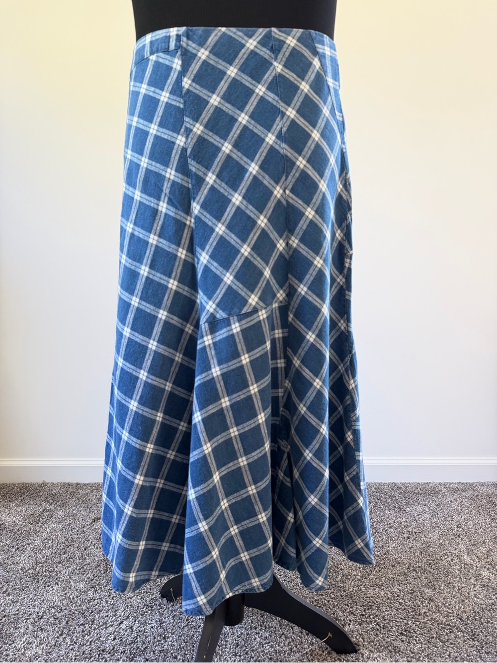 Lauren Ralph Lauren Blue Plaid Patchwork Linen Midi Skirt 14 - Picture 4 of 12